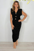 Dark Blue Turtleneck Stretch Top Plaid Skirt Set