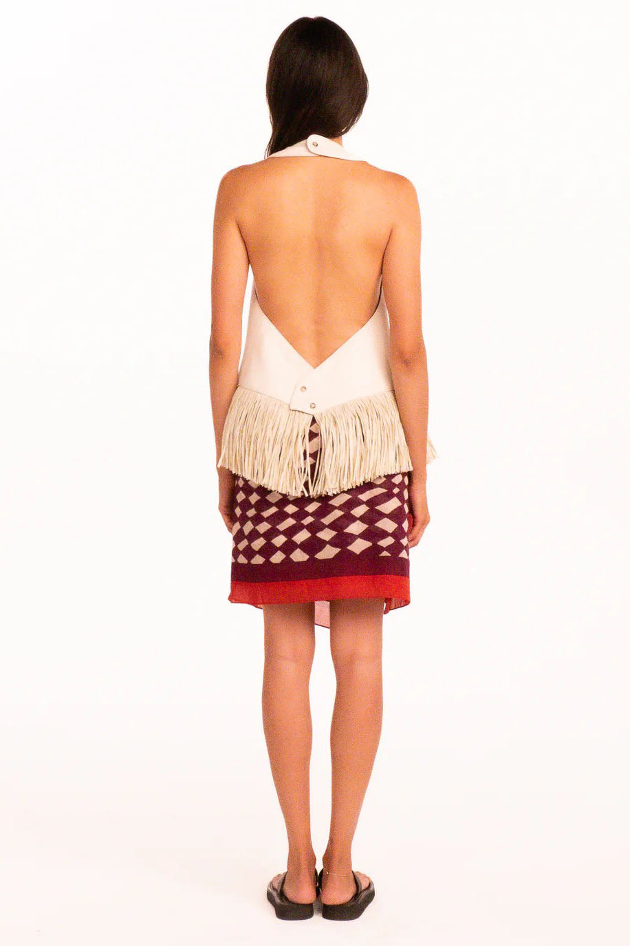 Open Back Halter Fringe Top