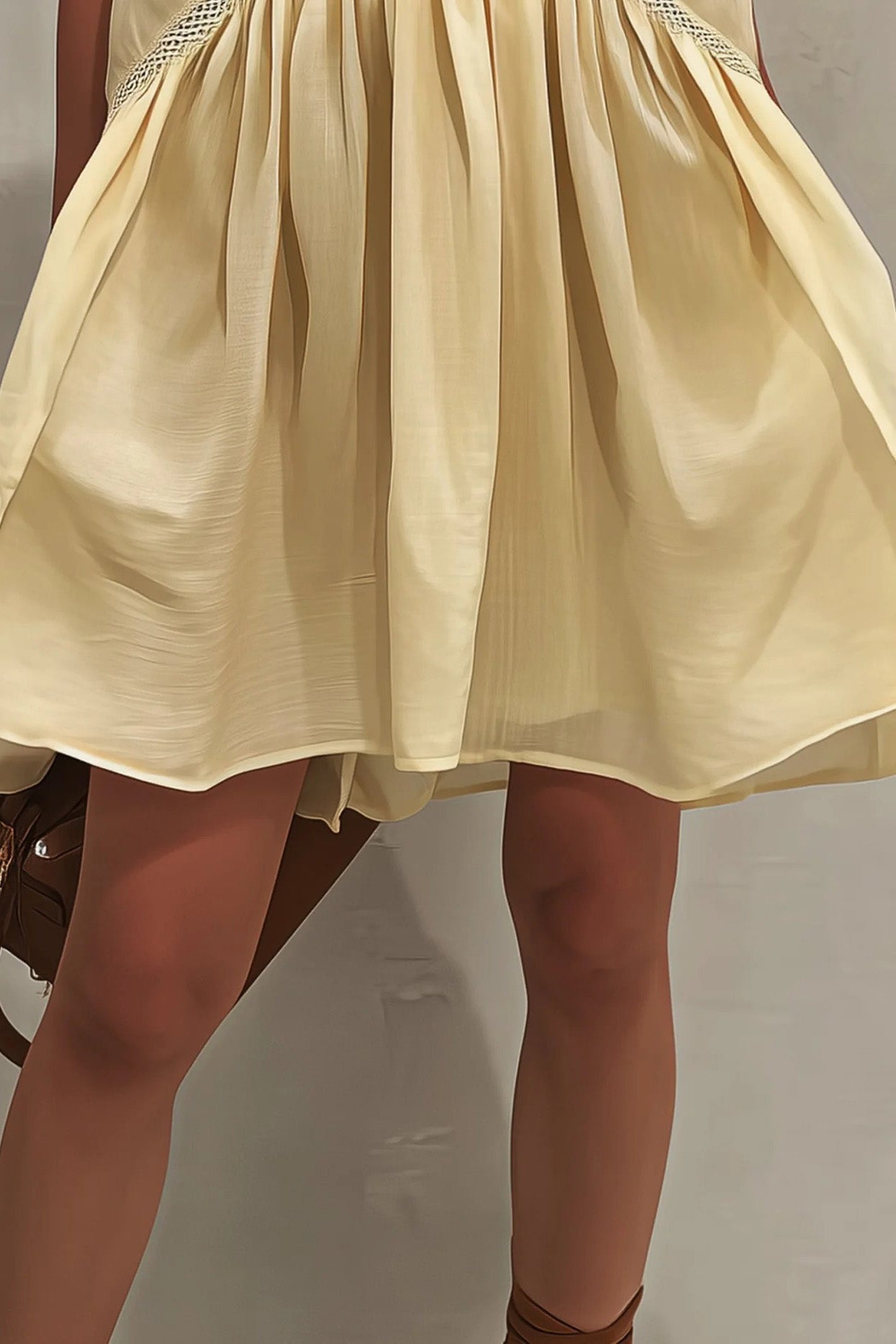Lace Trim Stand Collar Mini Dress