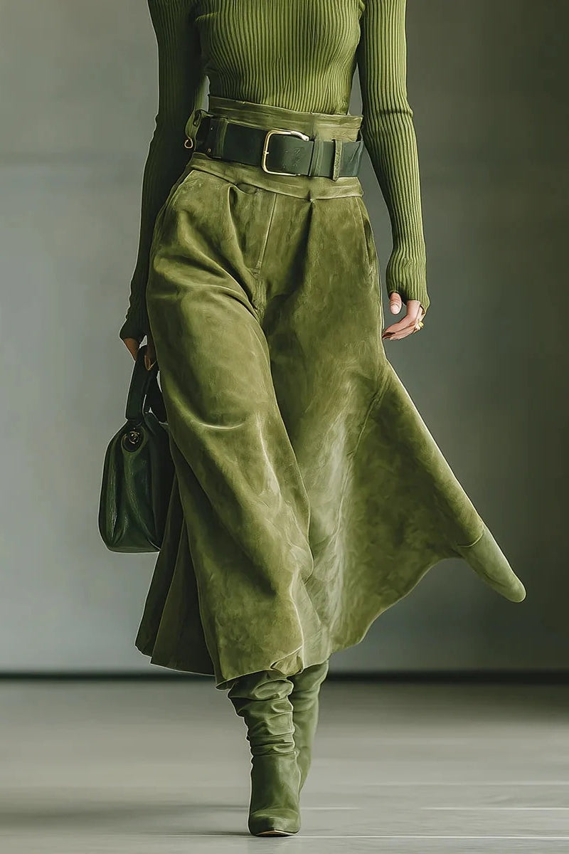 Olive green top skirt set （Includes belt）