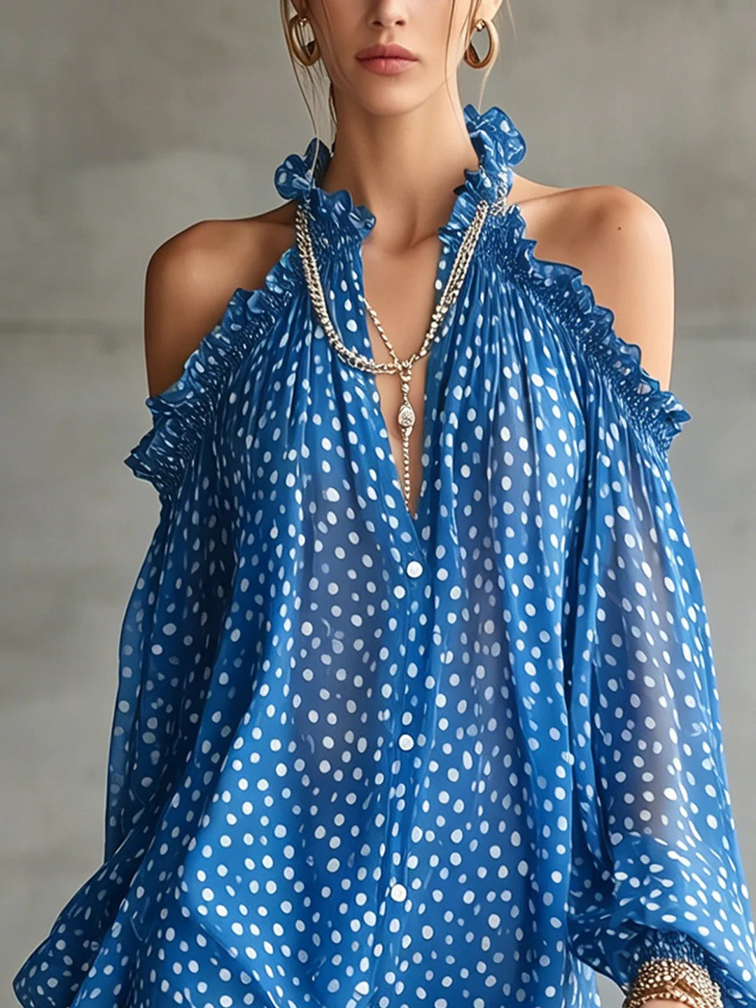 Green Polka Dot Cold Shoulder Mini Dress