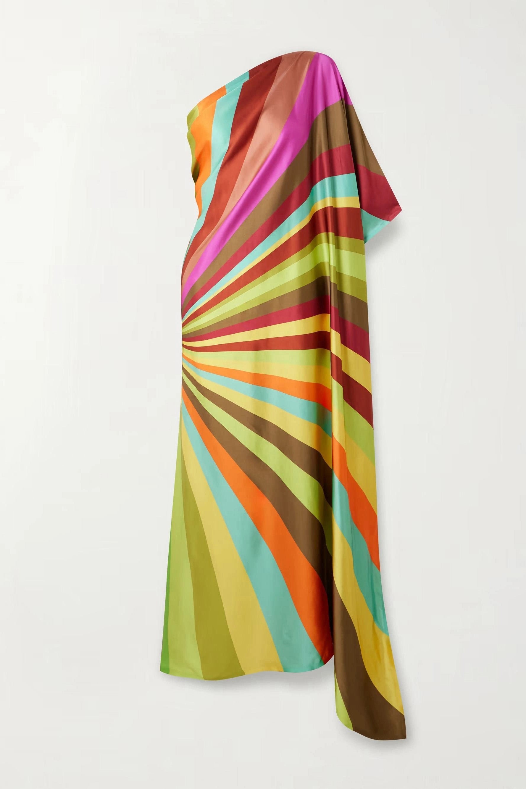Color Stripe One-Shoulder Flowy Maxi Dress