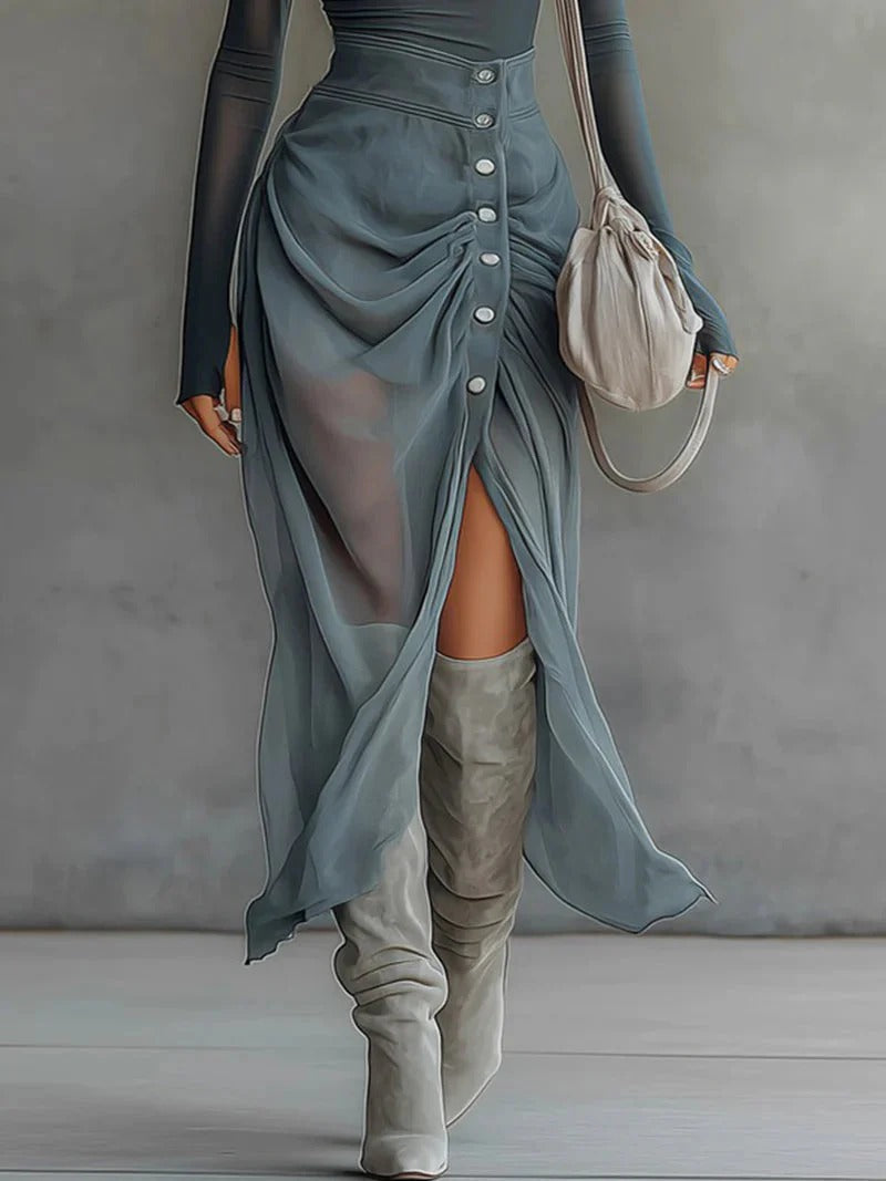 Asymmetrical Sheer Gray Cutout Set