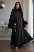 Feather Cuff Draped Collar Loose Maxi Dress
