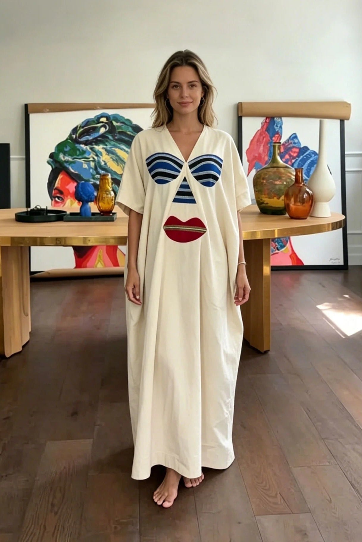 Abstract Face Motif Kaftan