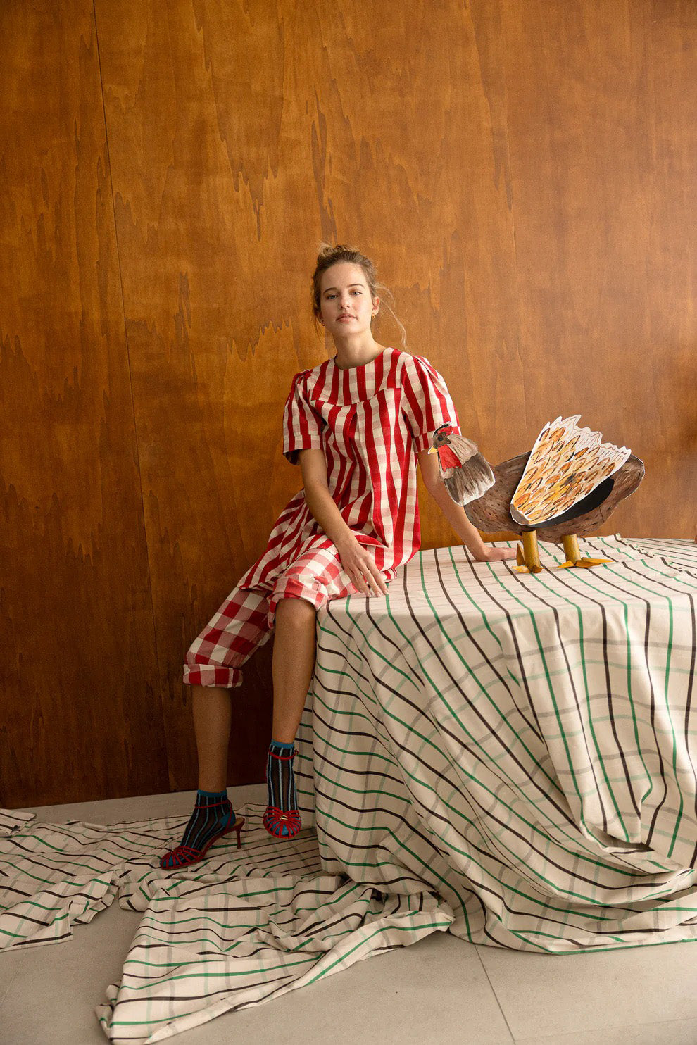Red Gingham Short Sleeve Loose Mini Dress