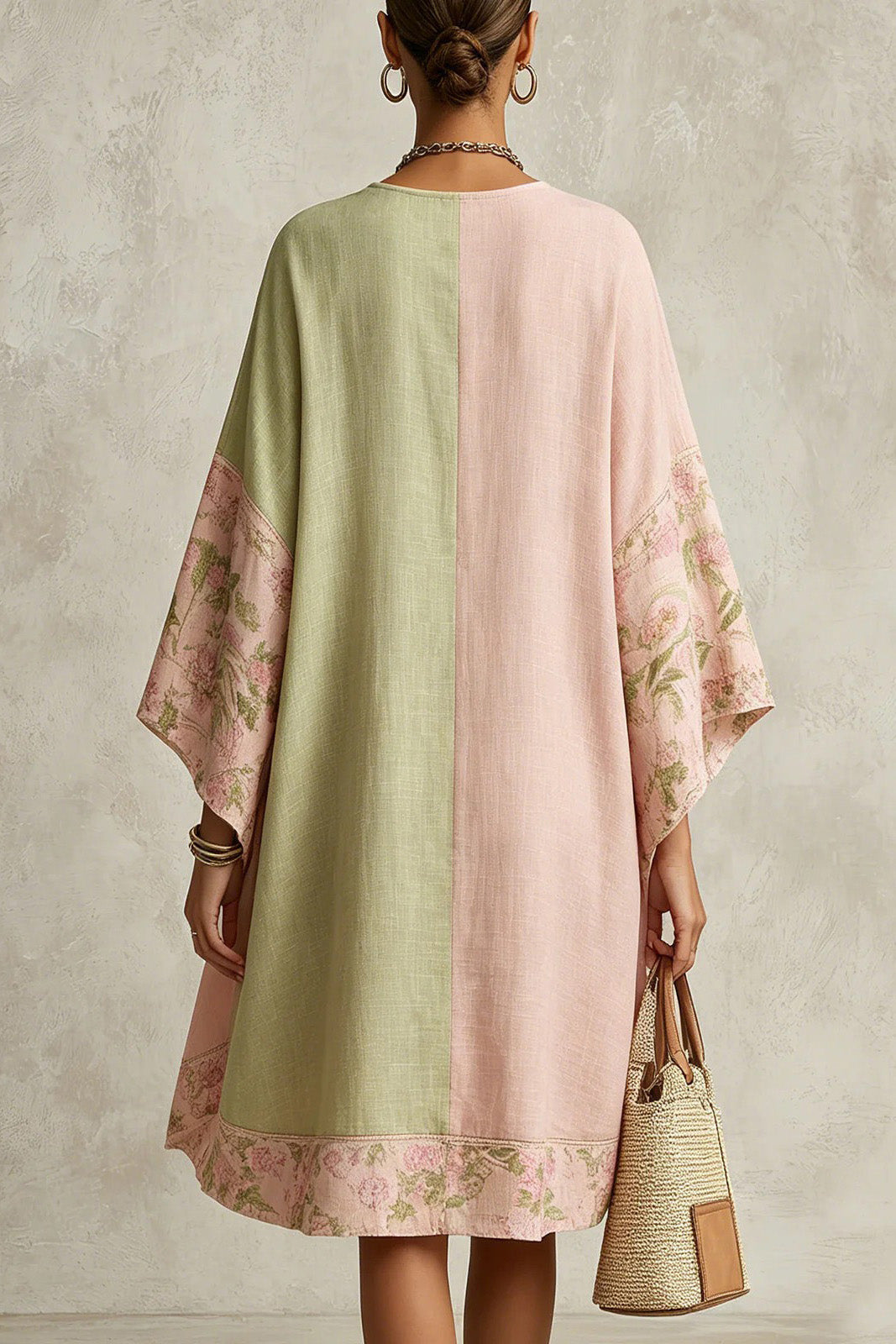 Color Block Floral Print Soft Kaftan Dress