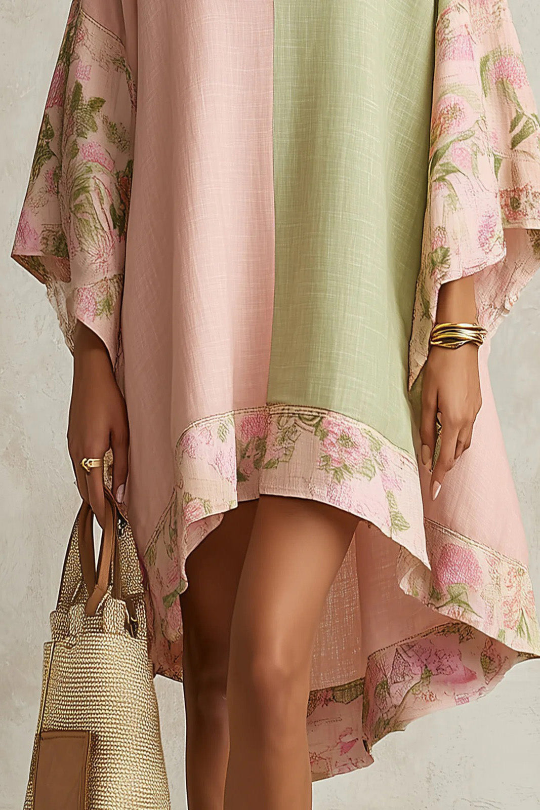 Color Block Floral Print Soft Kaftan Dress