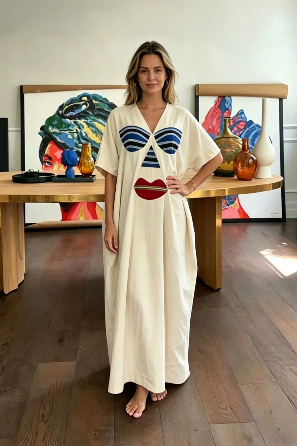 Abstract Face Motif Kaftan