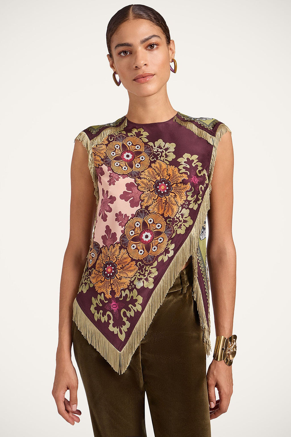 Bohemian Floral Fringe Asymmetrical Top
