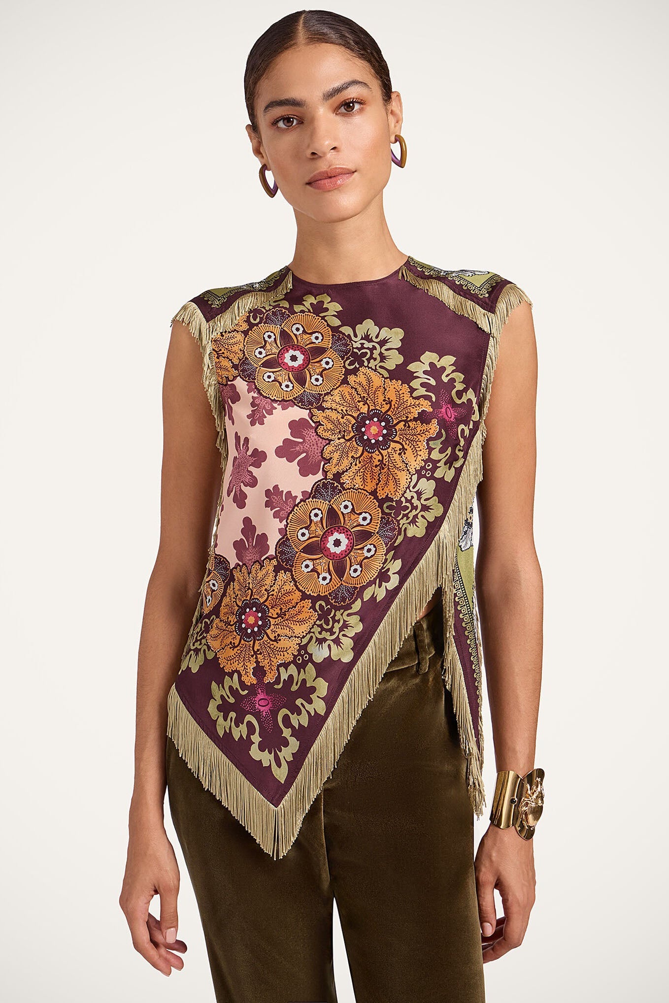 Bohemian Floral Fringe Asymmetrical Top