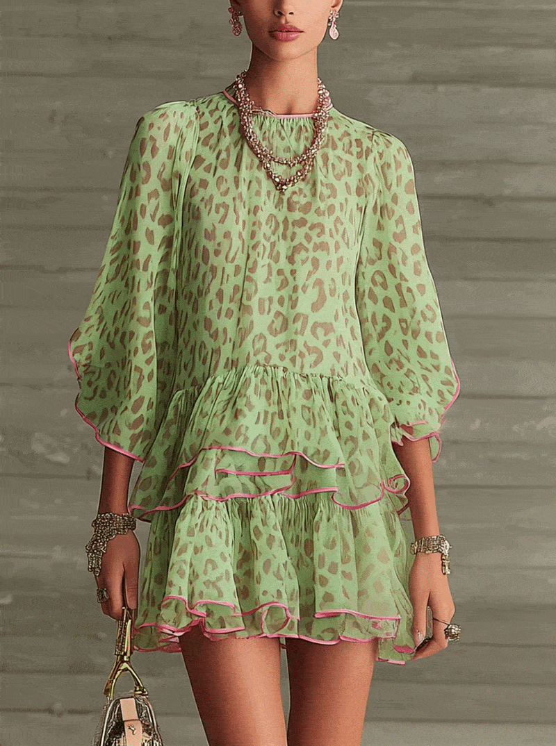 The Green Leopard Chiffon Dress