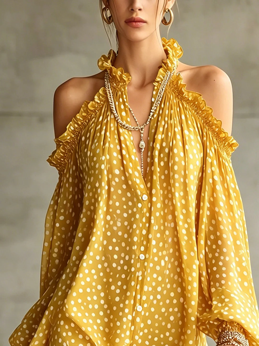 Green Polka Dot Cold Shoulder Mini Dress