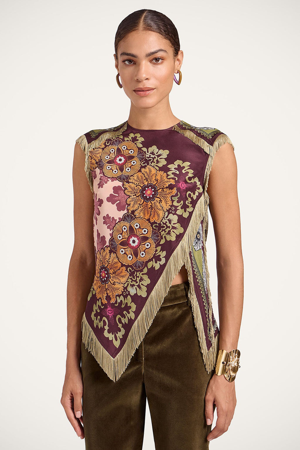 Bohemian Floral Fringe Asymmetrical Top
