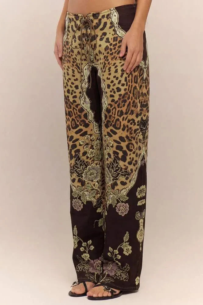 Low Rise Leopard Mix Lace-Up Pants