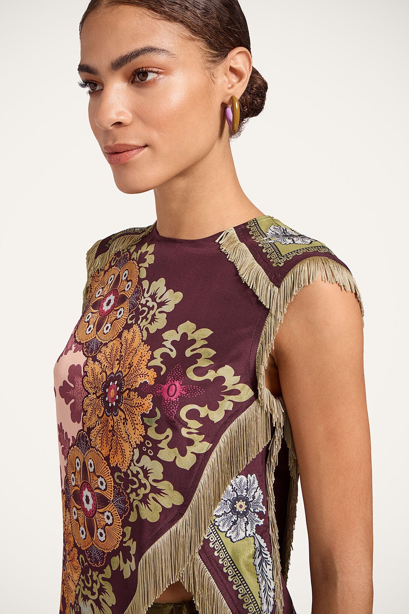 Bohemian Floral Fringe Asymmetrical Top