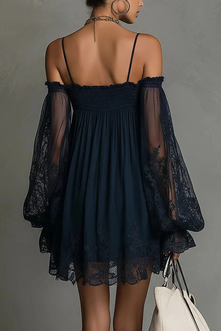 Navy Lace Cold Shoulder Mini Dress
