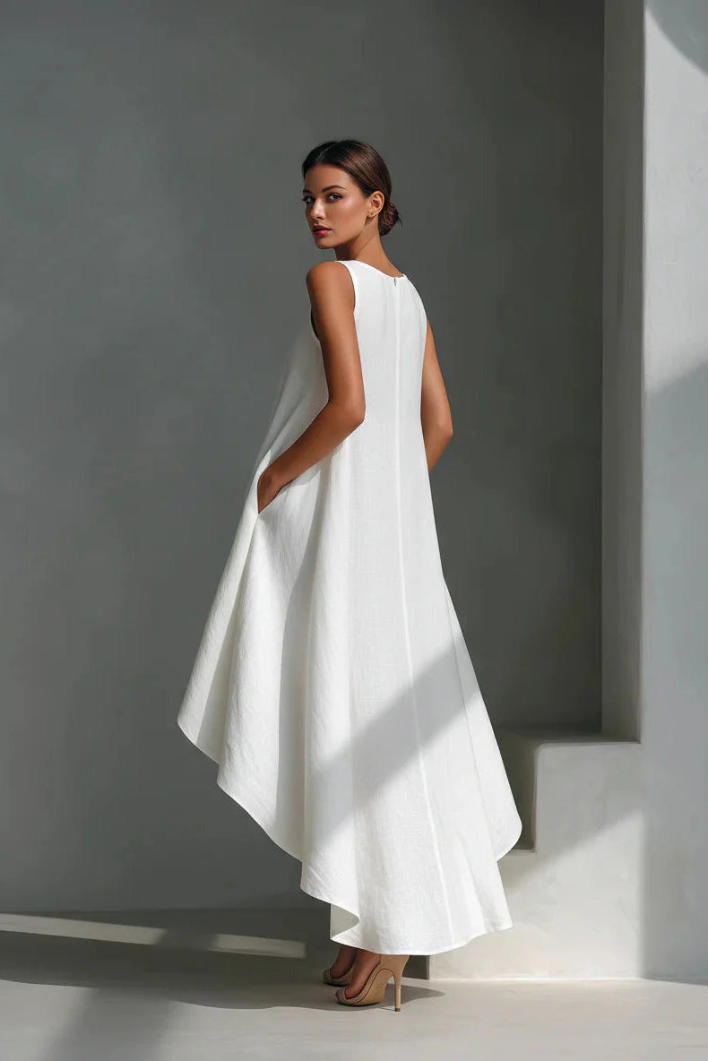 White Linen Asymmetric Dress