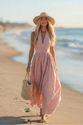 Halter Neck Cotton Linen Resort Dress