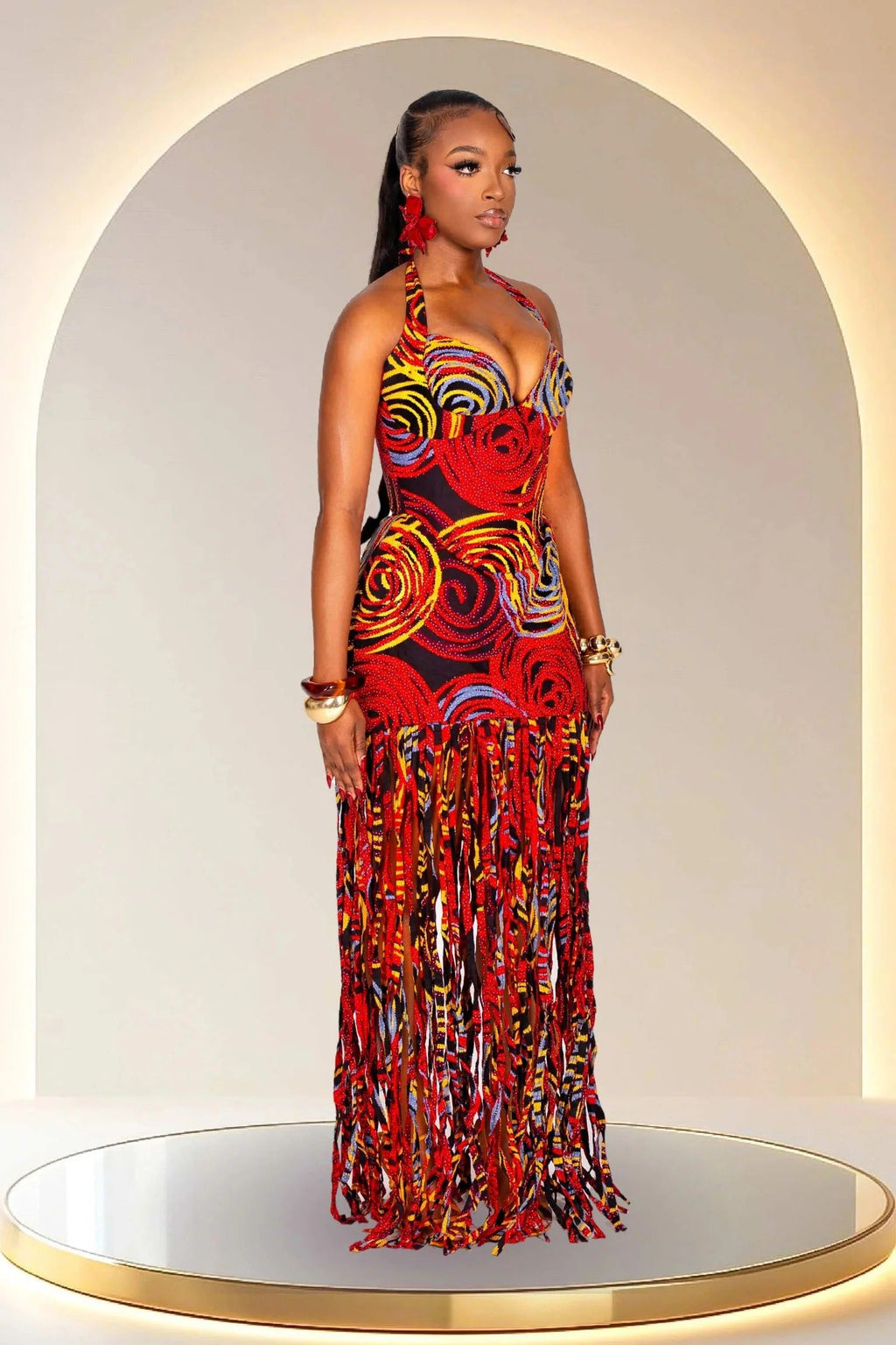 Statement Halter Fringe Maxi Dress