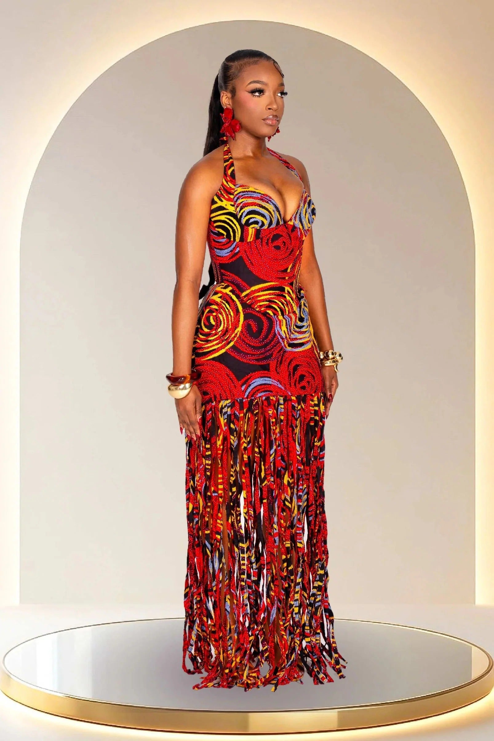 Statement Halter Fringe Maxi Dress