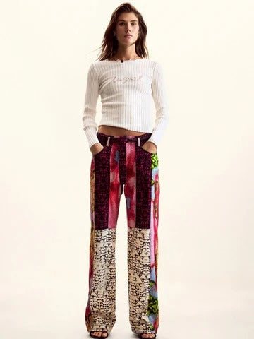Patchwork Print Flow Pants