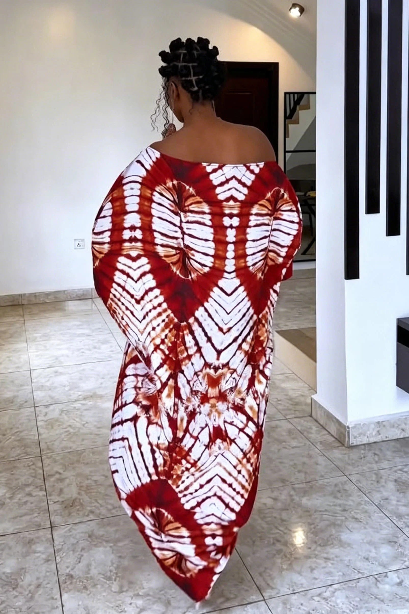 Radial Pattern Off-Shoulder Maxi Dress