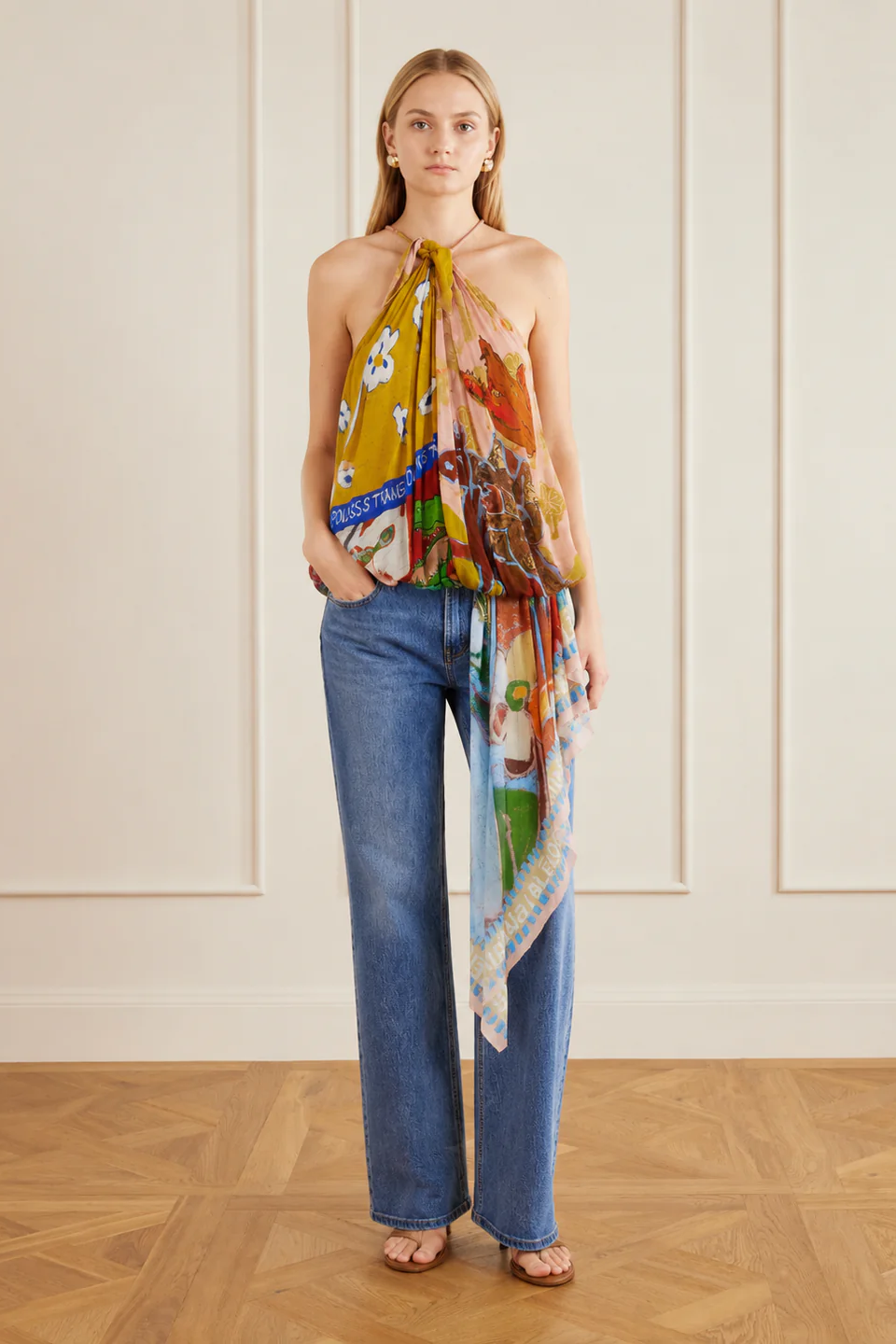 Art Print Scarf Halter Top