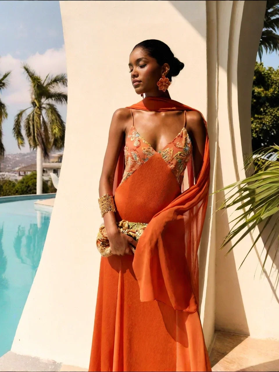 Boho Floral Print V Neck Satin Slip Maxi Dress