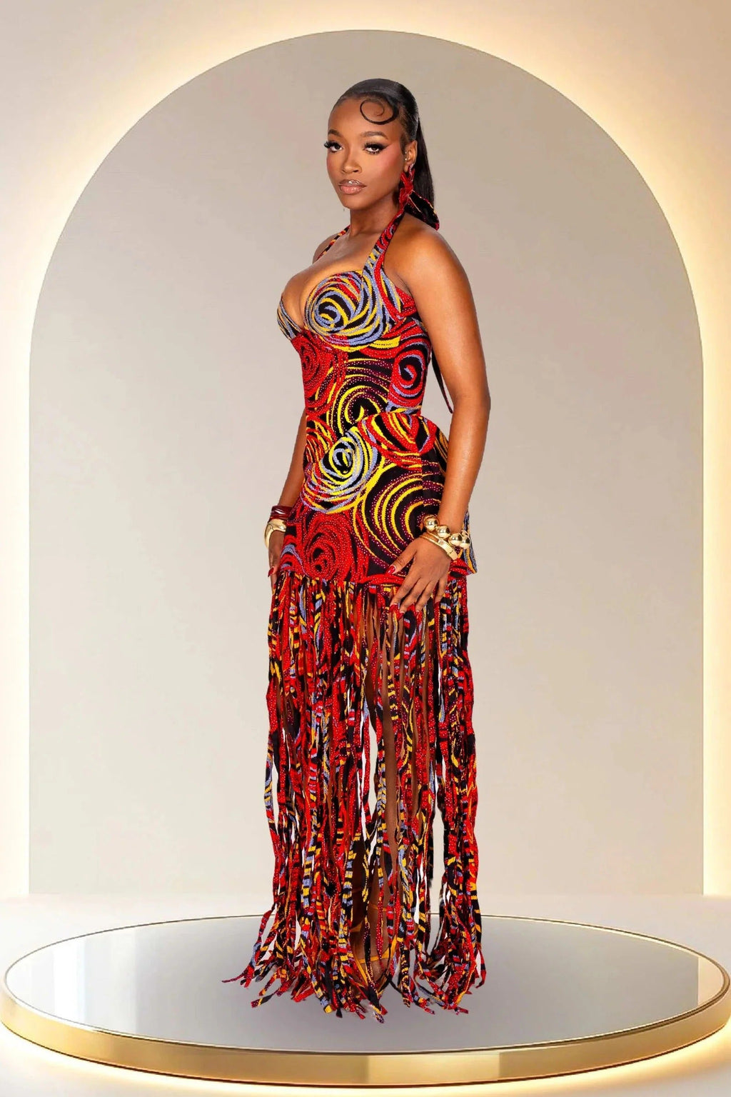 Statement Halter Fringe Maxi Dress