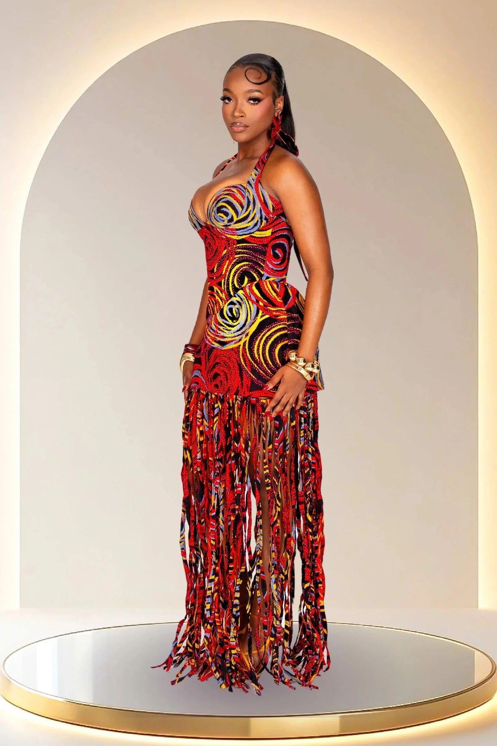 Statement Halter Fringe Maxi Dress