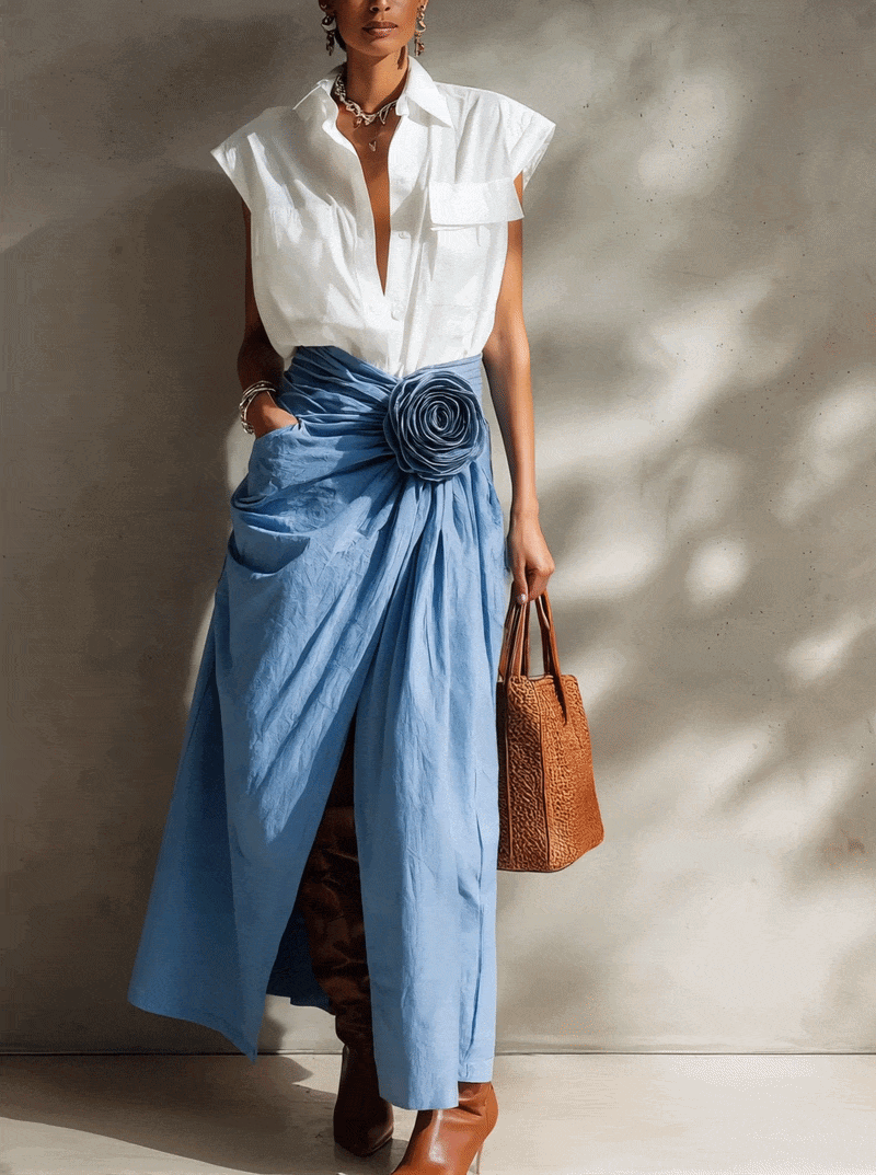 The Cotton Shirt And Floral Skirt Set