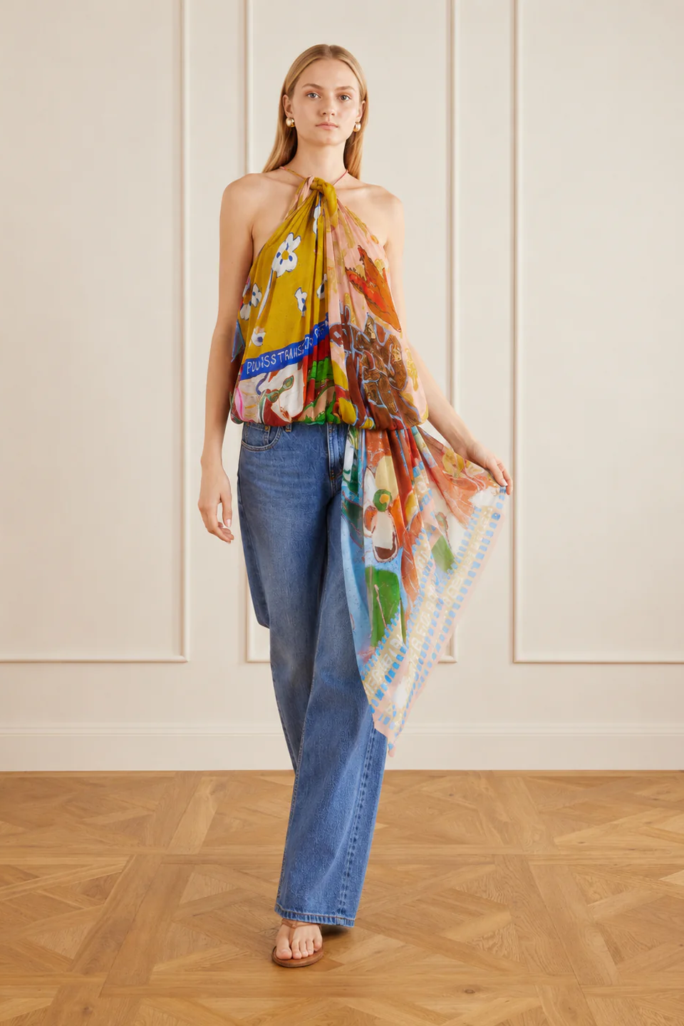 Art Print Scarf Halter Top