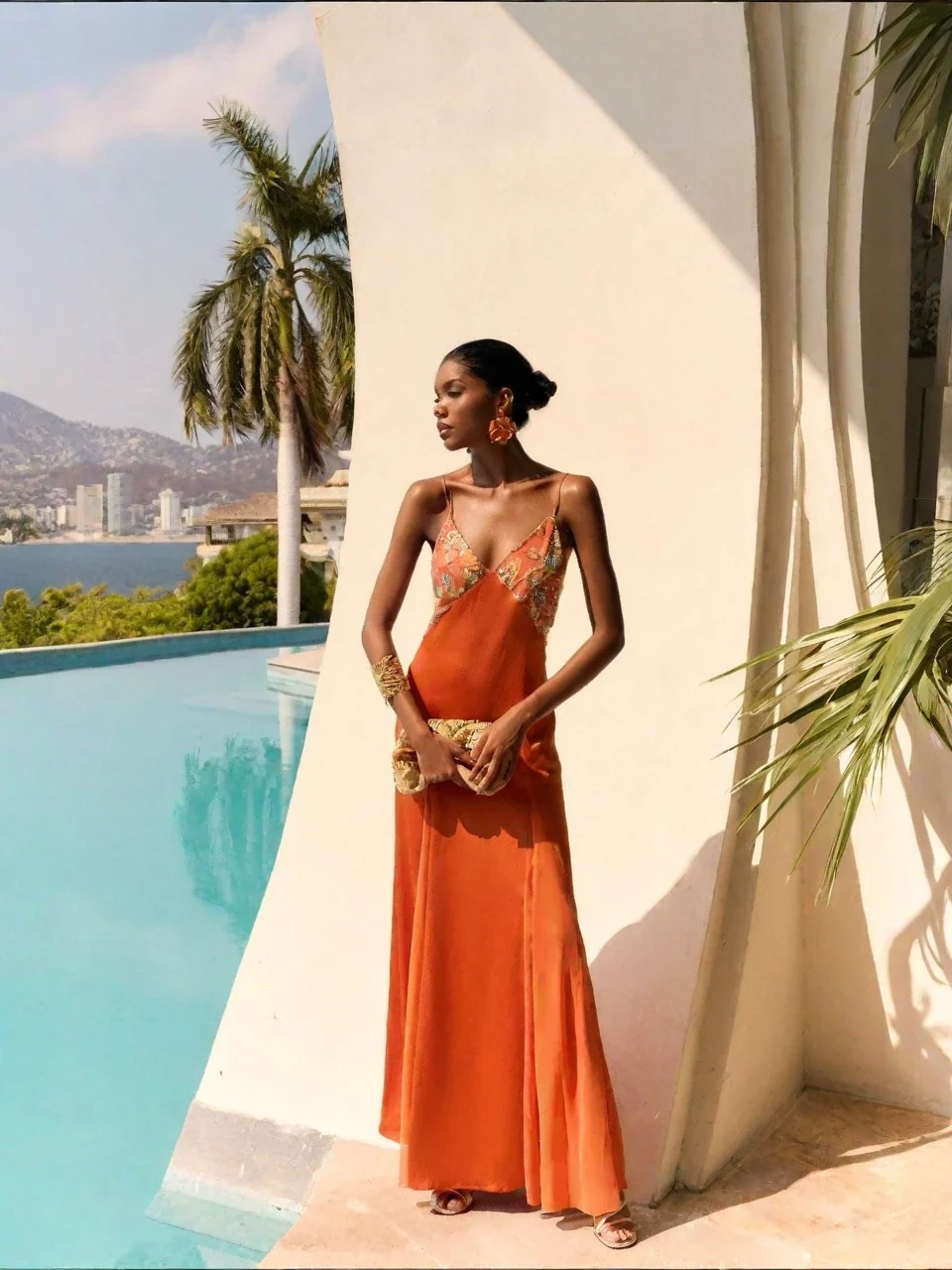 Boho Floral Print V Neck Satin Slip Maxi Dress
