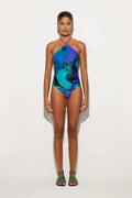 Print Cross-Strap Swimsuit & Wrap Skirt