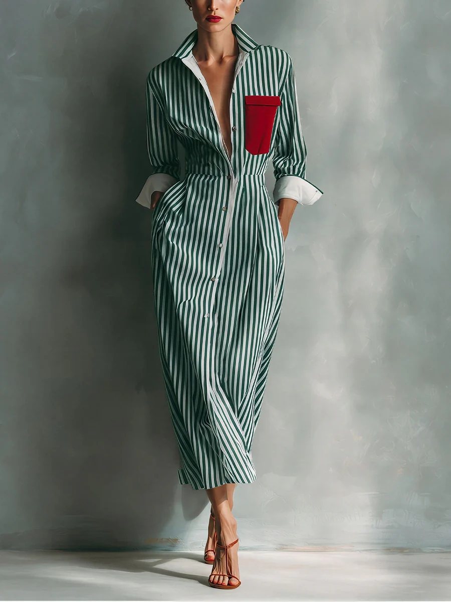 Blue And White Cotton Striped Shirt Dress
