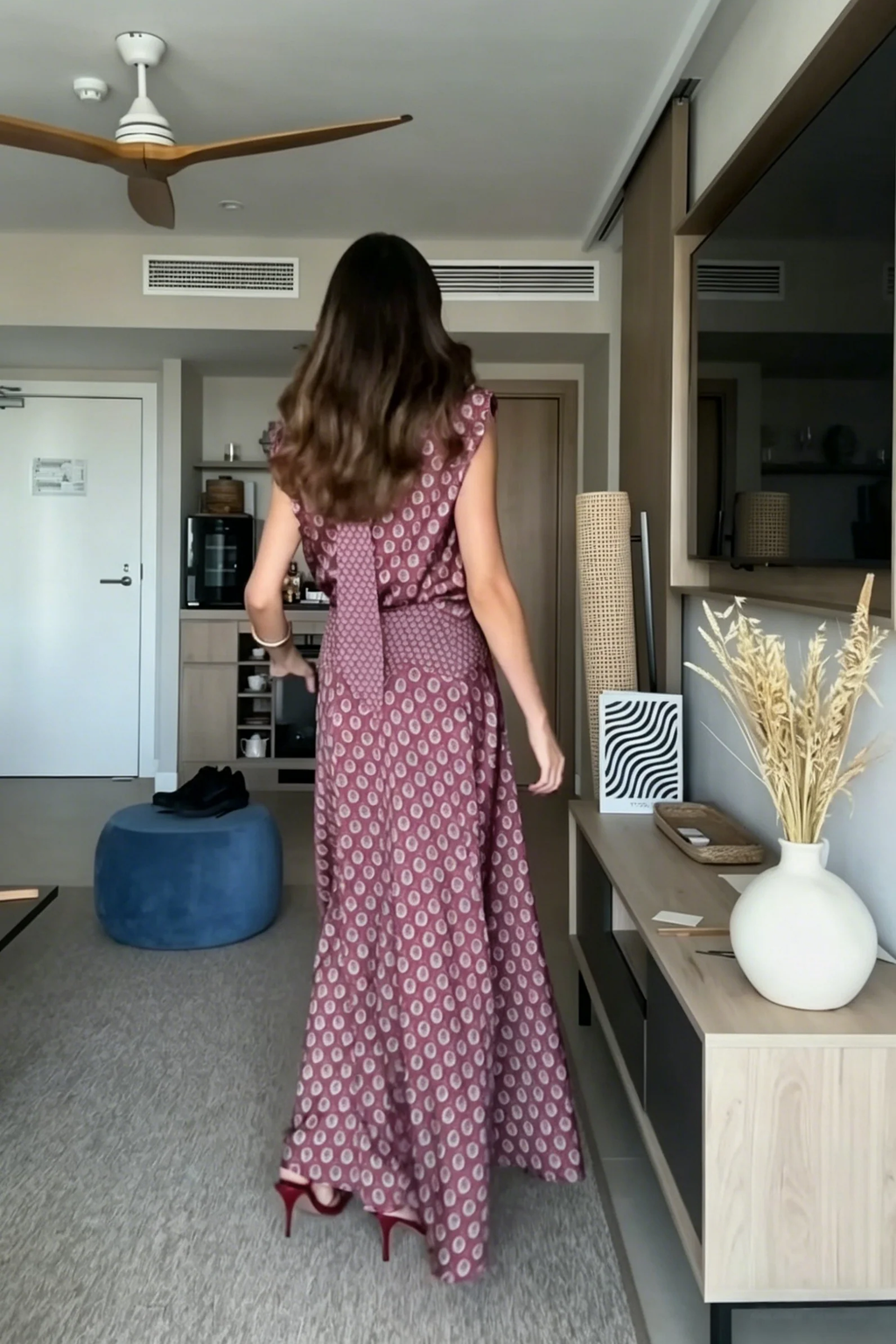Retro Print Scarf Top & Maxi Skirt Two-Piece Set
