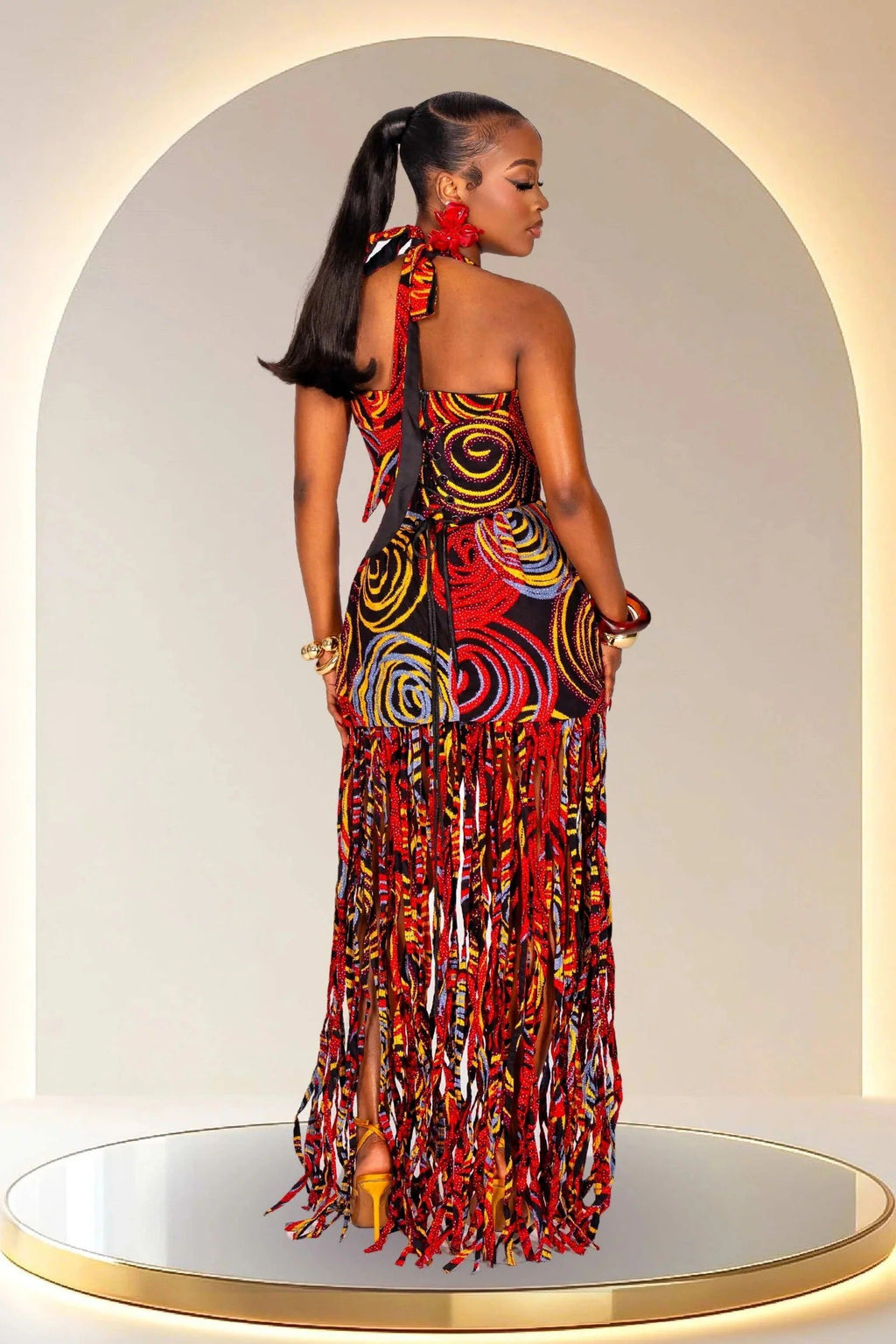Statement Halter Fringe Maxi Dress
