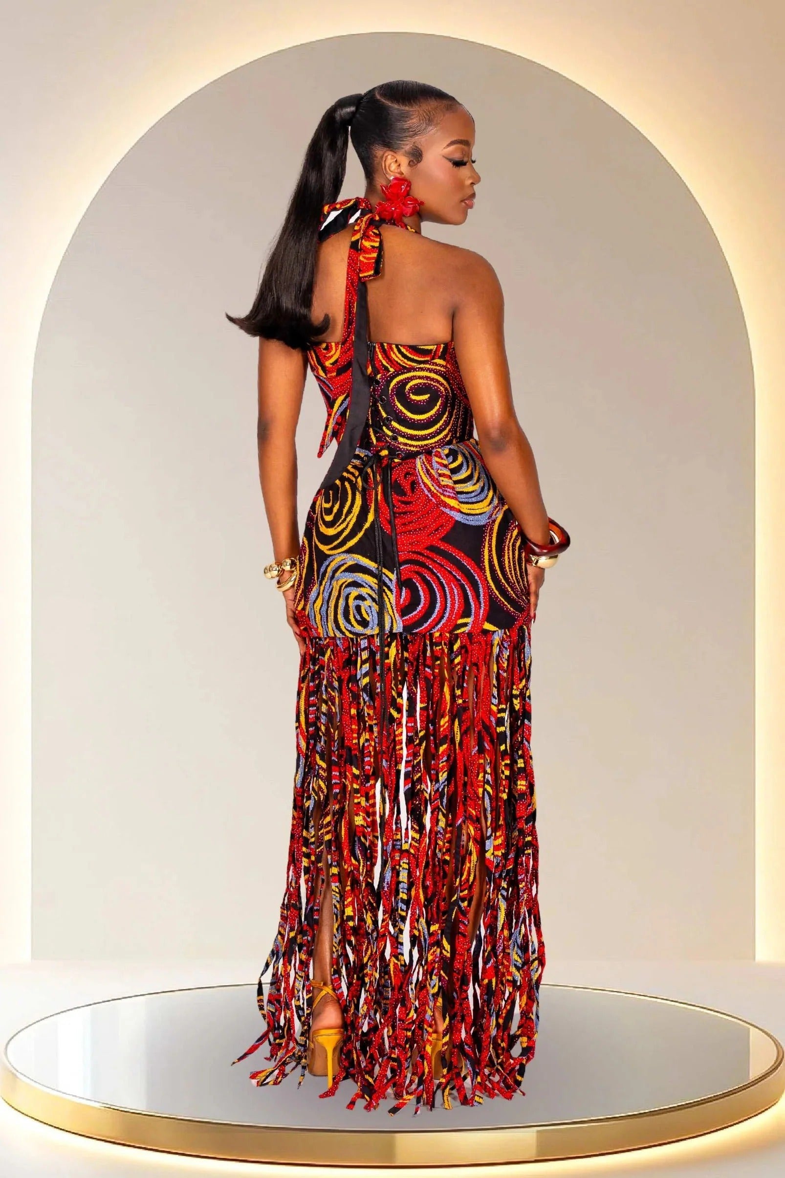 Statement Halter Fringe Maxi Dress