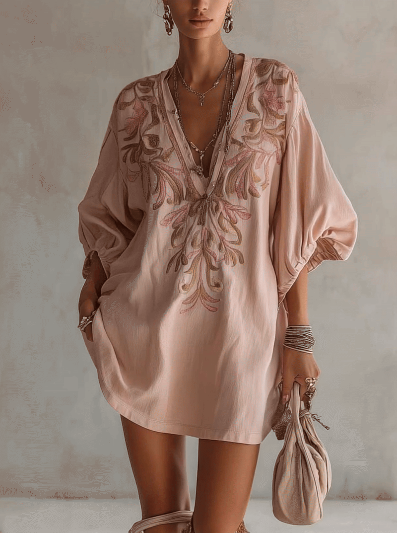 Embroidered Linen Mini Dress