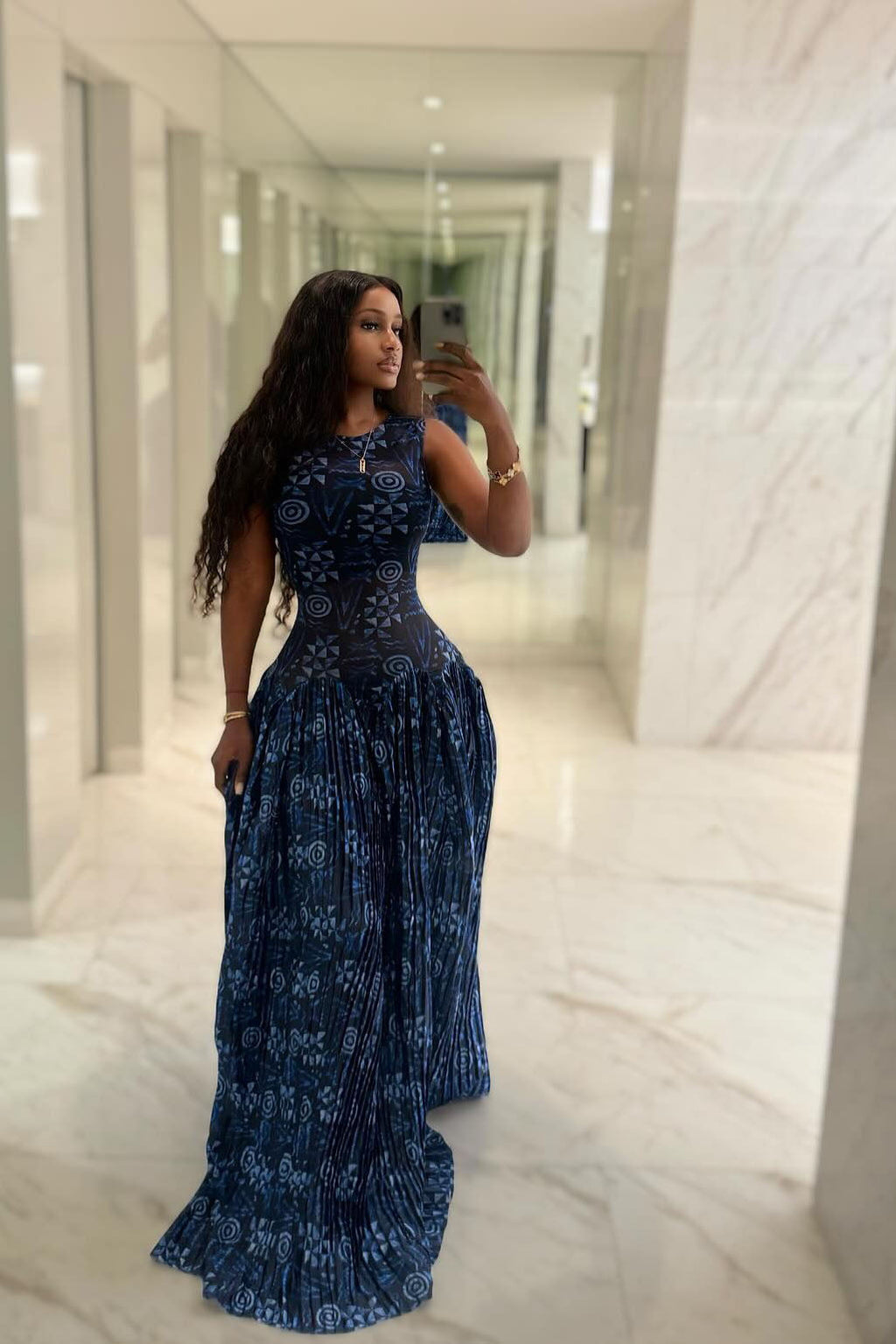 Adinkra Pleated Maxi Dress