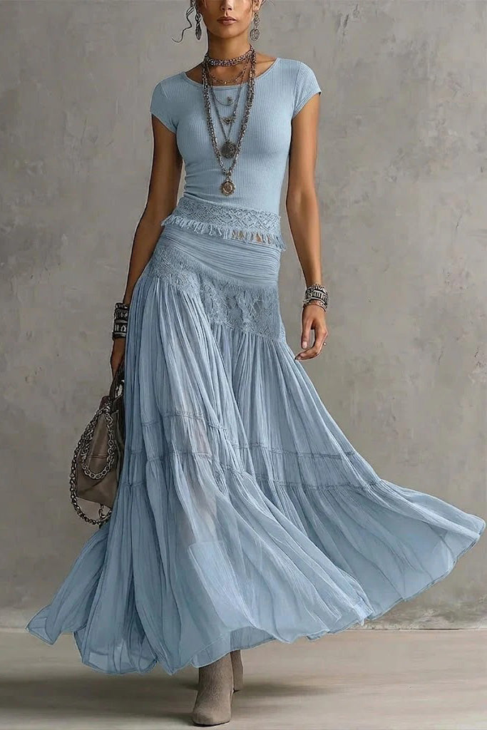 Bohemian Short-sleeve T-shirt Skirt Two-piece Set