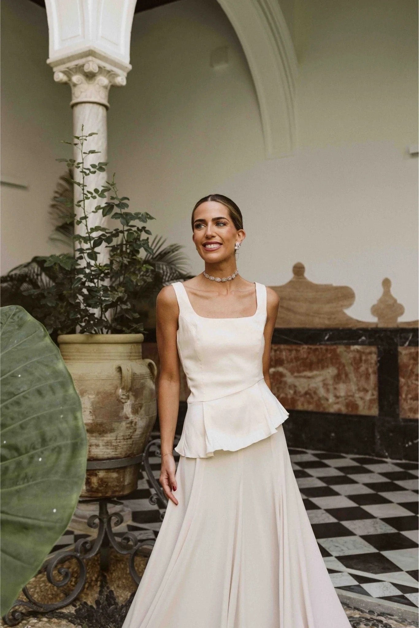 Square Neck Peplum Two Piece Maxi Skirt Set