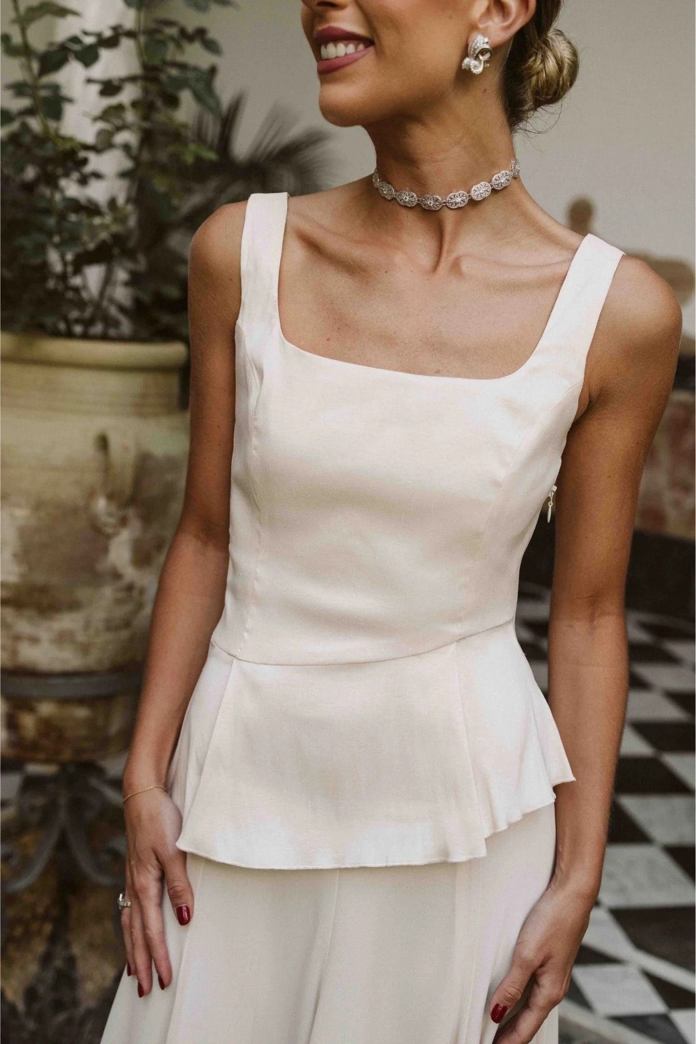 Square Neck Peplum Two Piece Maxi Skirt Set