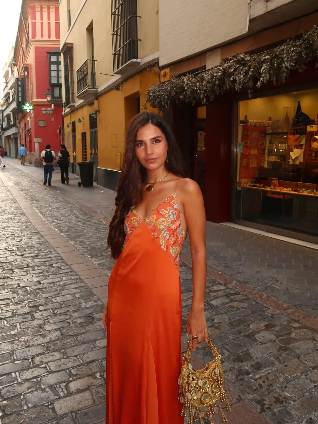 Boho Floral Print V Neck Satin Slip Maxi Dress
