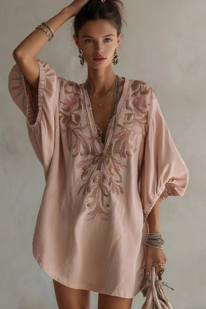 Embroidered Linen Mini Dress