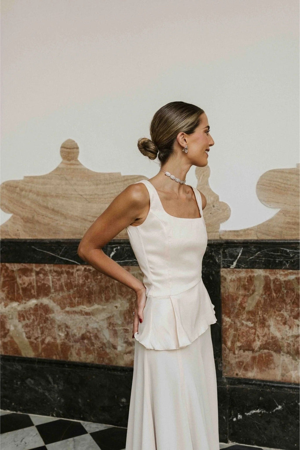 Square Neck Peplum Two Piece Maxi Skirt Set