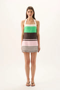Retro Striped Halter Mini Dress