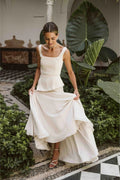 Square Neck Peplum Two Piece Maxi Skirt Set