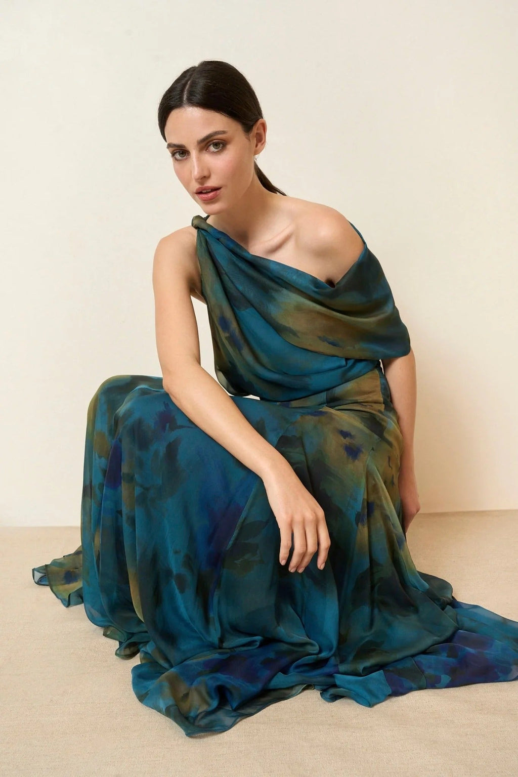 Draped Neck Abstract Skirt Set